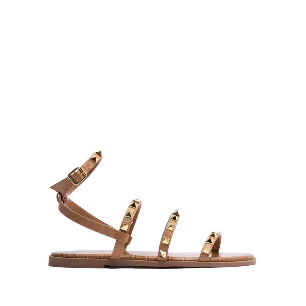 Toffee Tan Studded Gladiator Sandals - Picture 4 of 6